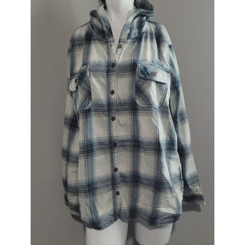 Carhartt XXL size 20 button front hoodie top tunic plaid pockets longsleeve - Picture 7 of 14